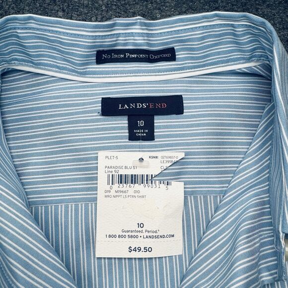 New Lands' End No Iron Pinpoint Oxford Striped Paradise Blue Women's Size 10 - Picture 4 of 8